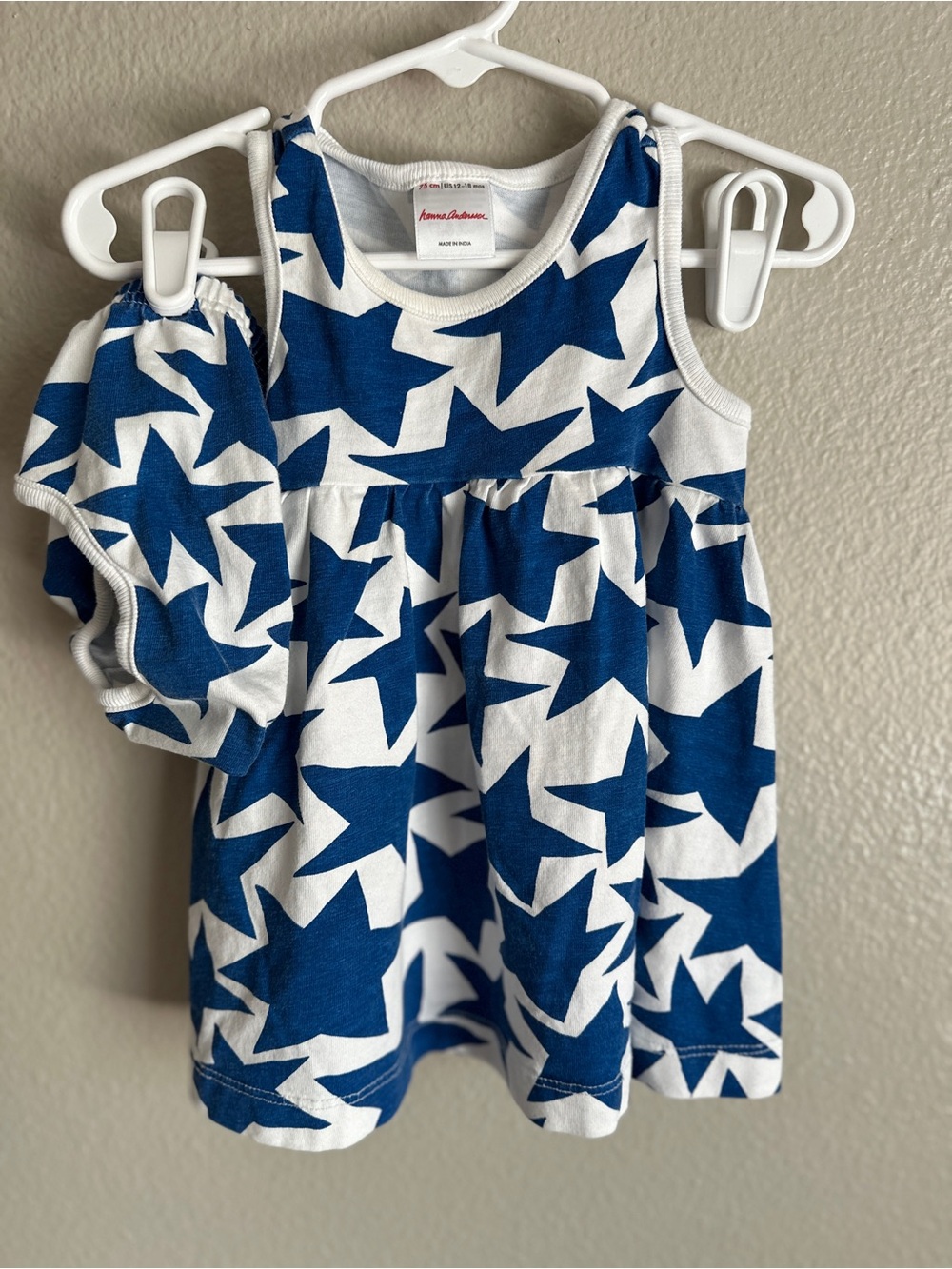 Hanna Andersson size 12-18 months sleeveless stars dress with matching bloomers